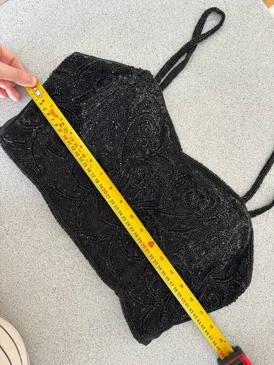 Heavy Beaded Smocked Crop Top Luxe Statement Bustier Festival Evening Event XL - Picture 15 of 16